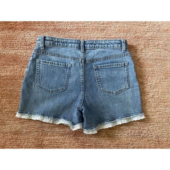 Cat & Jack Girls Denim Shorts XL 14/16 Eyelet Lace Hem Button Fly Stretch - Picture 7 of 7
